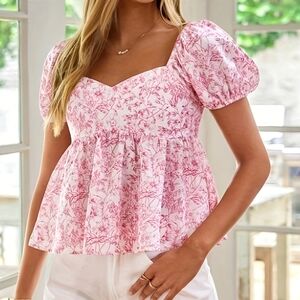 NWOT - Pink Floral Peplum Top